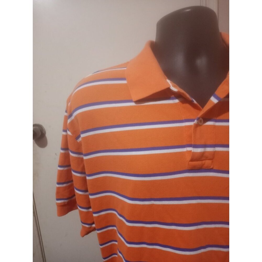 Polo Ralph Lauren Polo Shirt Mens 2XL Orange Blue White Striped Short Sleeve - Picture 5 of 12